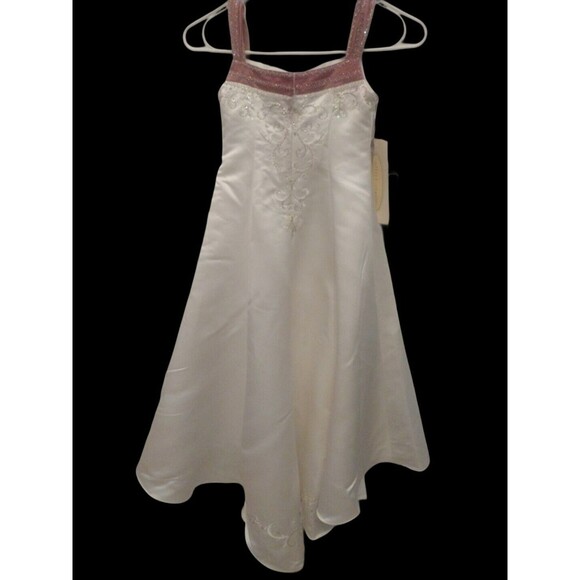 Alfred Angelo Ivory & Plum Embroidery Beaded High Low Flower Girl Formal Dress 6 - Picture 2 of 10